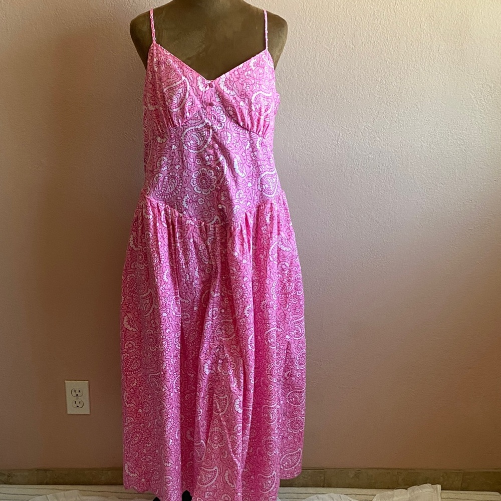 ROLLER RABBIT 100% Cotton Pink Paisley Spaghetti-Strap Maxi Dress